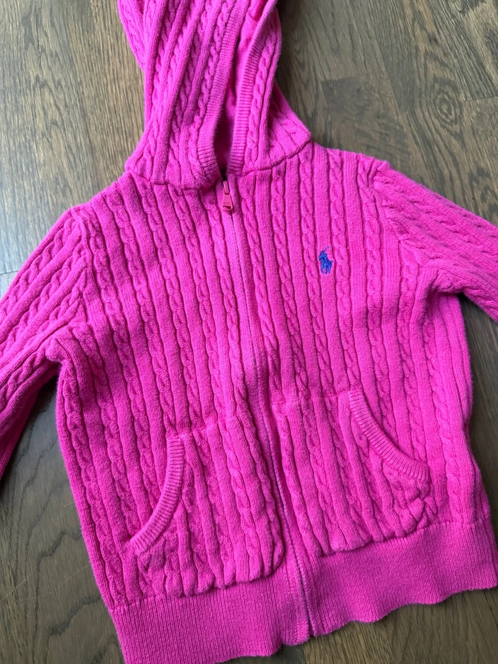 Polo Ralph Lauren Kids Hot Pink Cable Knit Zip Hoodie Sweater